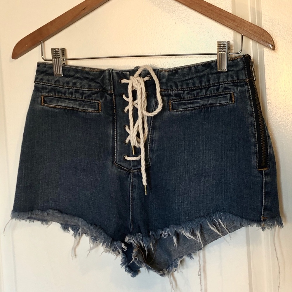 BDG High Waisted Lace Up Denim Shorts 27